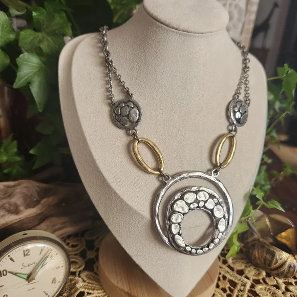 Chico's Silver and Gold Filigree Pendant Necklace - Picture 2 of 6